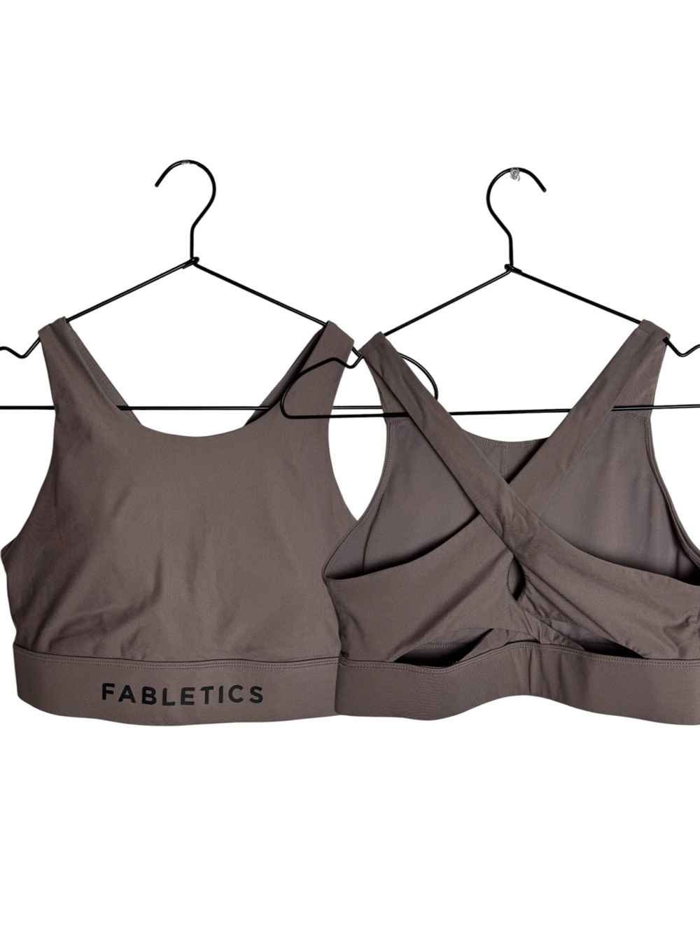 Fabletics No Bounce High Impact Long Lined Cross Back Sports Bra Taupe Slate
